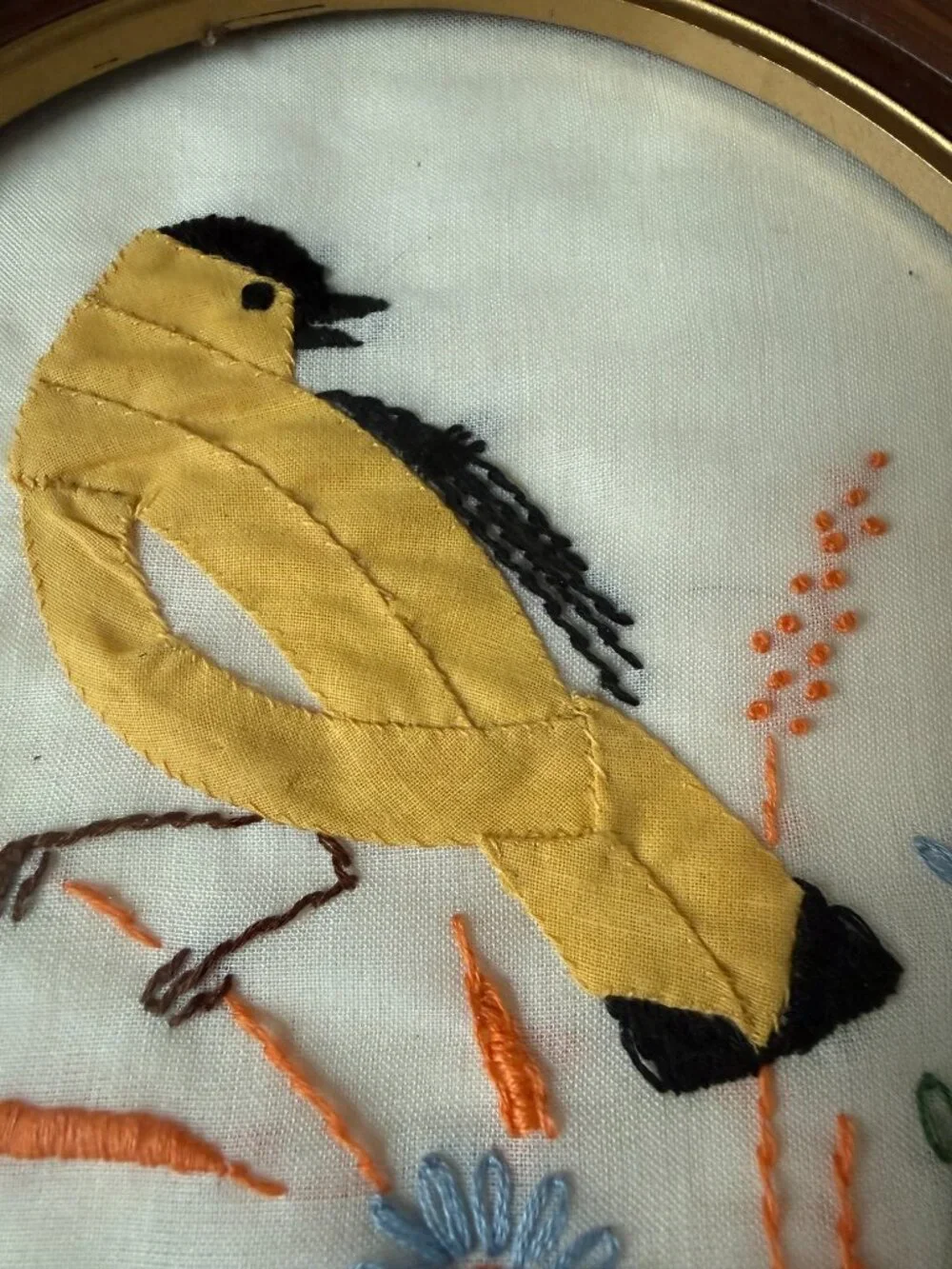 Vintage Embroider Applique Needlepoint Bird Art Wall Decor Hummingbird Goldfinch